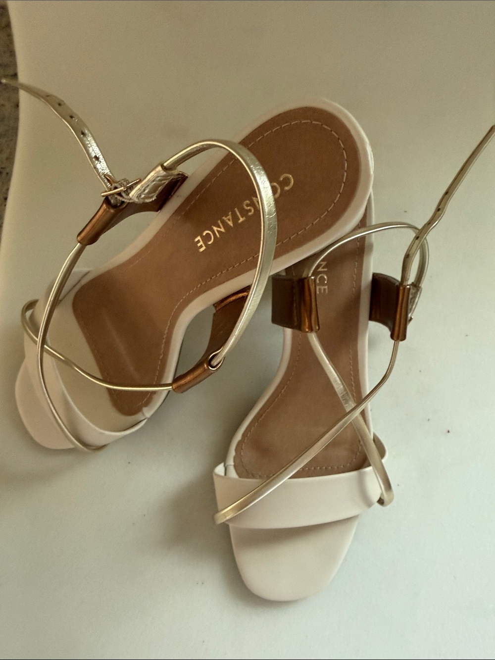 Constance White Sandals with Gold Straps
